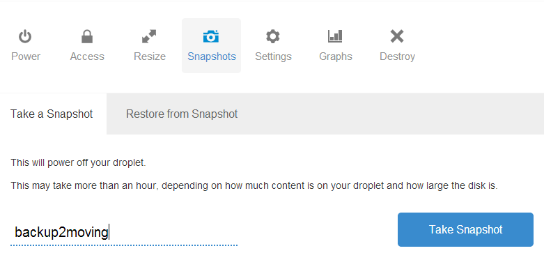 2 takesnapshot Chuyển vps ở DigitalOcean về Singapore